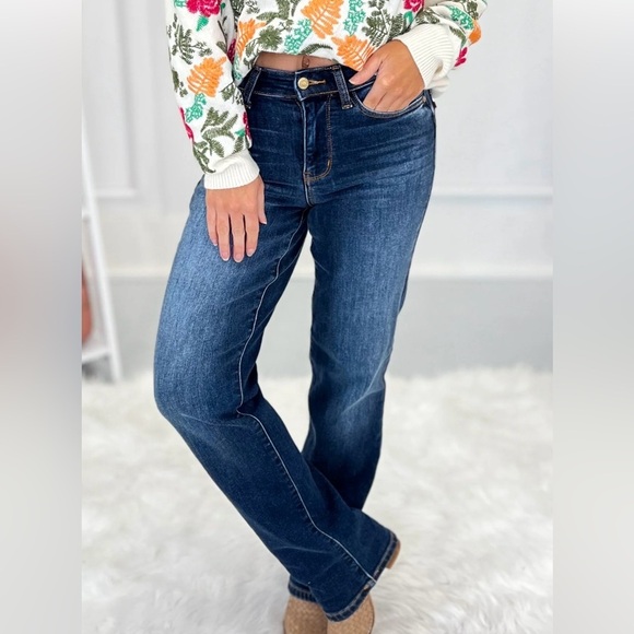 Judy Blue High Rise Vtg Thermal Straight Leg Jeans 13/31 Warms Heart NWT #82631 - Picture 1 of 10